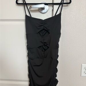 Black Ruched Cutout Spaghetti Strap Dress